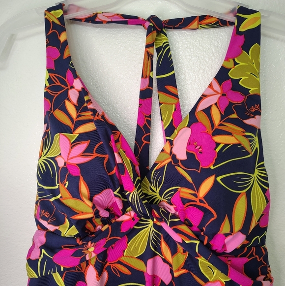 Lands' End Women's Size 12 Navy Blue Pink Green orange Floral Tankini Top - Picture 2 of 6